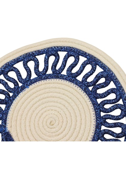 Jutty Hasır Görünümlü Jüt Dokuma Yuvarlak Krem Lacivert Örgü Dekoratif Amerikan Servis 32X32 Supla fiyatları