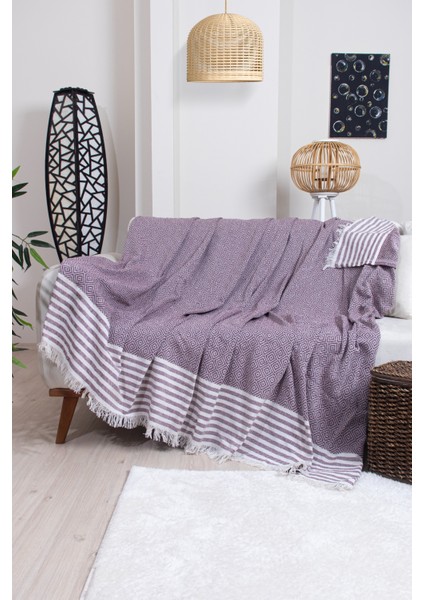 Pamuklu Püsküllü Elmas Desenli Koltuk Örtüsü 170X210 cm | Dekoratif Kanepe, Yatak ve Tv Örtüsü modelleri