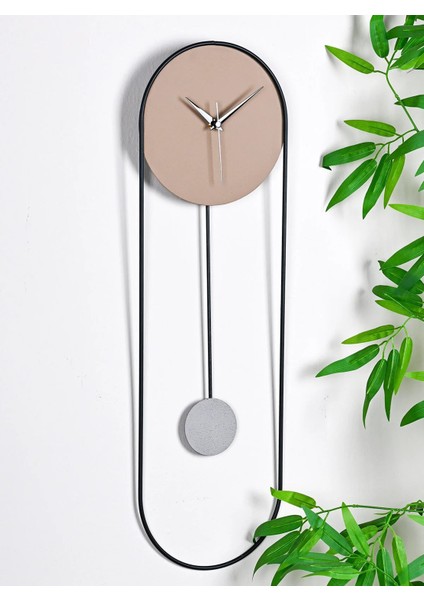 Metal Sarkaçlı Dekoratif Duvar Saati - Sessiz Mekanizma - El Boyama Modern Tasarım Saat-Bizon Kahve