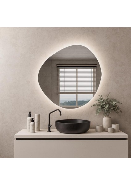 Organic Glow Asimetrik LED Ayna – Modern Doğal Form Dekoratif Ayna