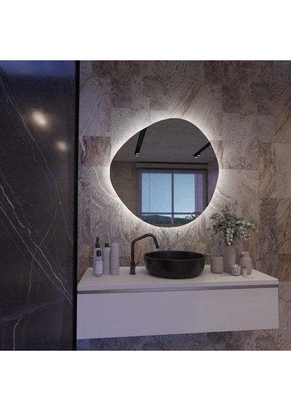 Organic Glow Asimetrik LED Ayna – Modern Doğal Form Dekoratif Ayna modelleri