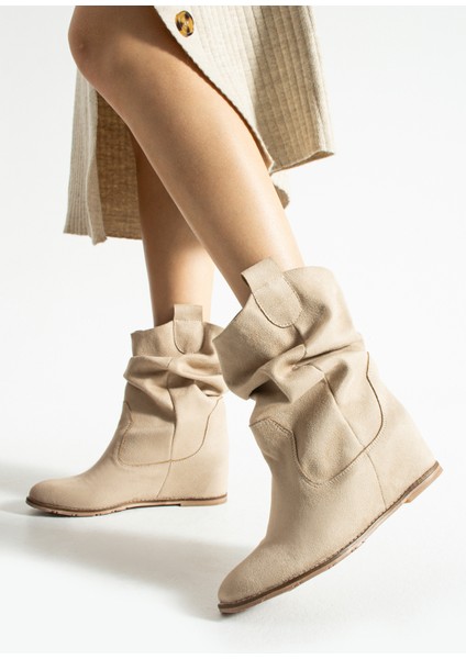 Kadın Körüklü Gizli Topuk Çizme (9cm) Bej modelleri