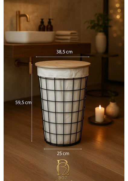 Banyo Düzenleyici Tel Kirli Sepet Ahşap Kapaklı Metal Gövde Kumaşlı Çamaşır Sepeti Banyo Aksesuar indirimleri