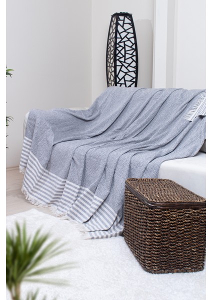 Pamuklu Püsküllü Elmas Desenli Koltuk Örtüsü 170X210 cm | Dekoratif Kanepe, Yatak ve Tv Örtüsü fiyatları