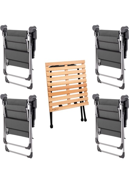 4 Adet Katlanır Kamp Sandalyesi ve Masa Seti - Rock - Antrasit - Bardaklıklı - 140 kg fiyatları