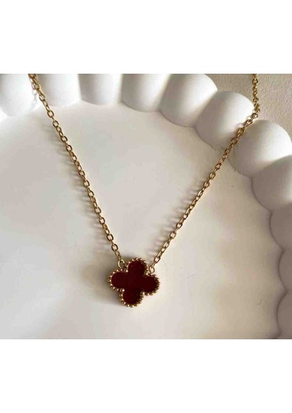 Gunestaki 316L Çelik Gold Bordo Küpe Kolye Seti modelleri