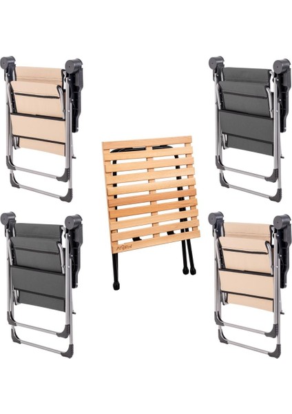4 Adet Katlanır Kamp Sandalyesi ve Masa Seti - Rock - Bej/antrasit - Bardaklıklı - 140 kg fiyatları
