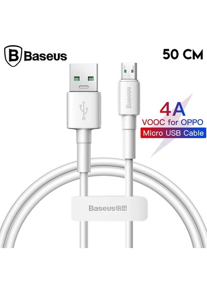 Baseus Mini White Micro USB 4A Oppo Vıvo Dash USB Şarj Kablosu 0.5CM-(1903)