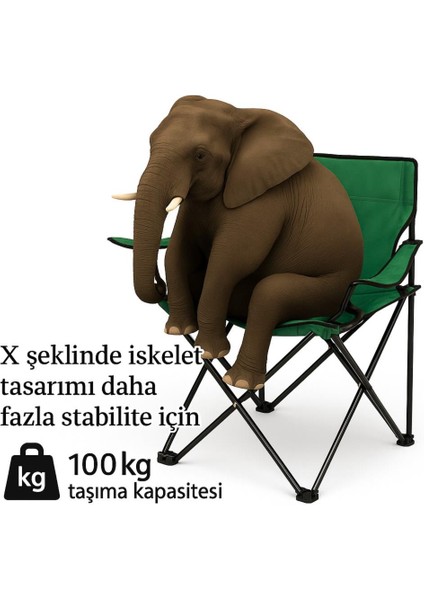 2 Adet Katlanır Kamp Sandalyesi ve Masa Seti - (DY.001) - Haki/sarı - Plaj Sandalyesi indirimleri