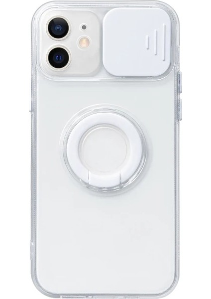 Ally iPhone 12 6.1inç Kılıf Sürgülü Kamera Lens Korumalı Yüzük Standlı Silikon KILIF-(1903)
