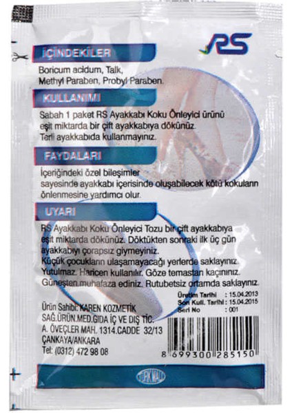 Ayak Kokusu Önleyici Toz 10 gr Paket fiyatları