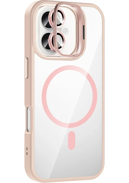 CPT05 Apple iPhone 16 Remim Lensli Magsafe Standlı Kapak - Pembe