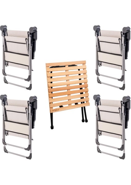 4 Adet Katlanır Kamp Sandalyesi ve Masa Seti - Rock - Bozkır - Bardaklıklı - 140 kg fiyatları