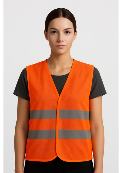 Reflektörlü Fosforlu Turuncu Iş Güvenliği Işçi Yeleği