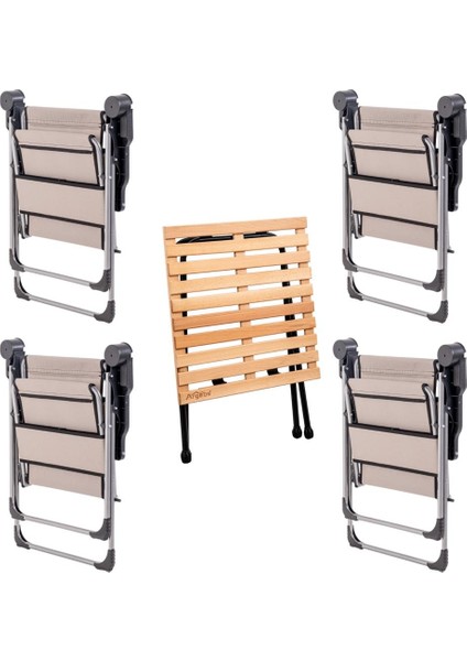 4 Adet Katlanır Kamp Sandalyesi ve Masa Seti - Rock - Kestane - Bardaklıklı - 140 kg fiyatları