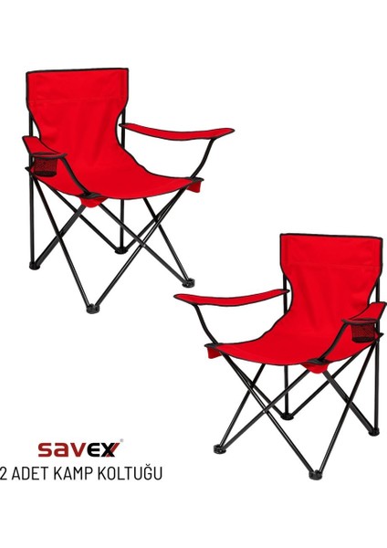 2 Adet Katlanır Kamp Sandalyesi - Piknik Plaj Sandalyesi - (DY.001) - Kırmızı - Taşıma Çantalı