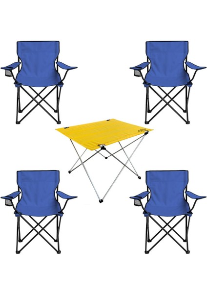 4 Adet Katlanır Kamp Sandalyesi ve Masa Seti - (DY.001) - Lacivert/sarı - Plaj Sandalyesi fiyatları