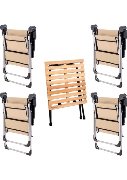 4 Adet Katlanır Kamp Sandalyesi ve Masa Seti - Rock - Sahra - Bardaklıklı - 140 kg fiyatları