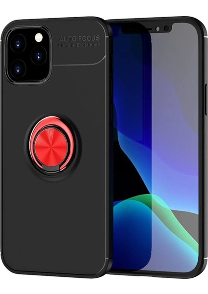 Newface iPhone 12 Kılıf Range Yüzüklü Silikon - Siyah-Kırmızı