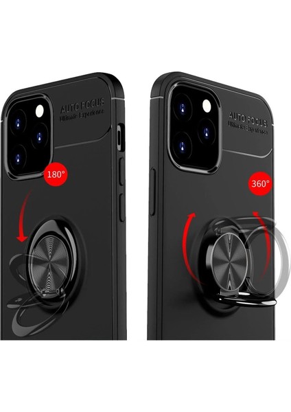 Newface iPhone 12 Kılıf Range Yüzüklü Silikon - Siyah-Kırmızı modelleri