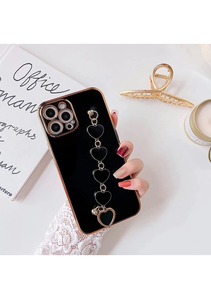 Ally iPhone 12 Pro 6.1inç Kılıf Kalp Bileklik Tutuculu Lüx Silikon Askılı KILIF-(1903) indirimleri