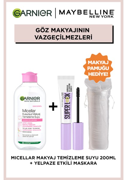 Super Lock Brow Glue Kaş Sabitleyici Maskara + Garnier Micellar Kusursuz Makyaj Temizleme Suyu 200 ml L + Makyaj Pamuğu Hediyeli