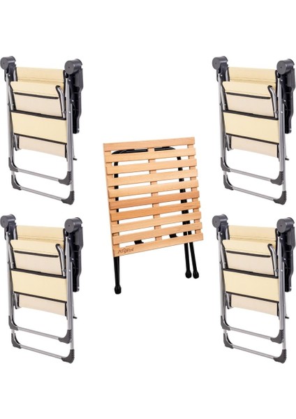 4 Adet Katlanır Kamp Sandalyesi ve Masa Seti - Rock - Buğday - Bardaklıklı - 140 kg fiyatları