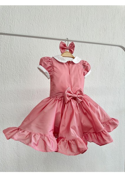 Kız Çocuk Şık Parti ve Abiye Elbisesi – Açık Pembe Tafta, Fırfırlı fiyatları