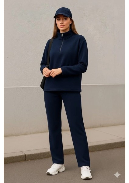 Kadın Balıkçı Yaka Fermuar Detay Polar Sweat ve Pantolon Ikili Takım fiyatları