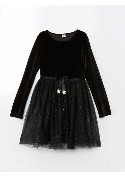 Lcw Kids Siyah Bisiklet Yaka Kadife Kız Çocuk Elbise fiyatları