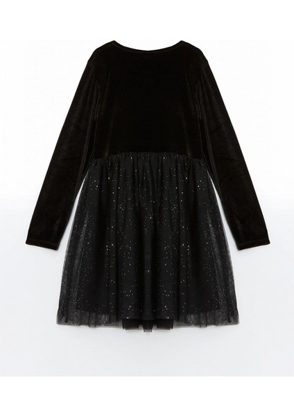 Lcw Kids Siyah Bisiklet Yaka Kadife Kız Çocuk Elbise modelleri