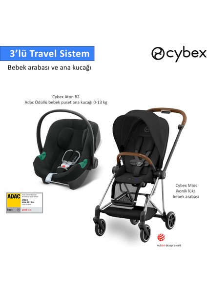 3 Lü Travel Sistem Indirimi Cybex Mios Chrome Brown + Cybex Aton B2 Isize + Mios Adaptör