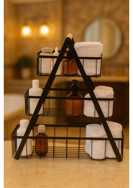 Siyah 3 Katlı Metal Tezgah Üst Banyo Düzenleyici Kozmatik Sepeti Havluluk fiyatları