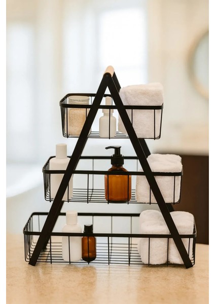 Siyah 3 Katlı Metal Tezgah Üst Banyo Düzenleyici Kozmatik Sepeti Havluluk modelleri