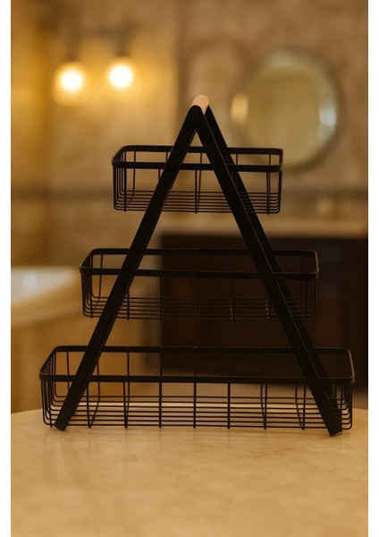 Siyah 3 Katlı Metal Tezgah Üst Banyo Düzenleyici Kozmatik Sepeti Havluluk fırsatları