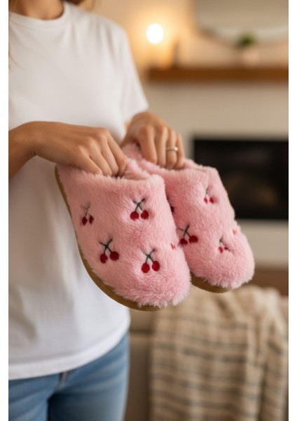 Kadın Günlük Terlik Peluş Içi Yünlü Kürklü Terlik Misafir Çeyiz Bohça Gelin Ev Terliği