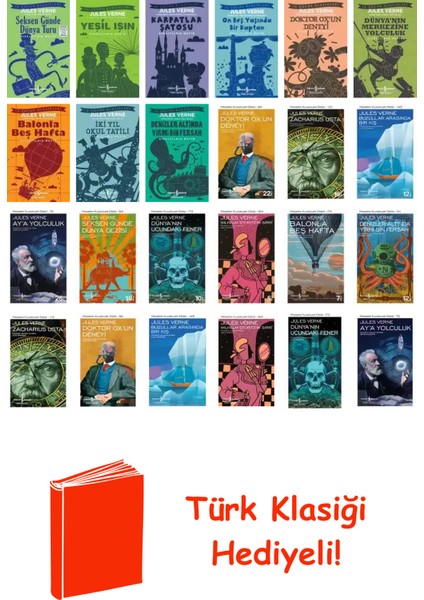 Jules Verne 24 Kitap Seti + Türk Klasiği Hediye