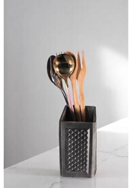 Tezgah Üstü Kaşıklık Dekoratif Dik Kaşıklık Silindir Kaşıklık Siyah Renk Model 92