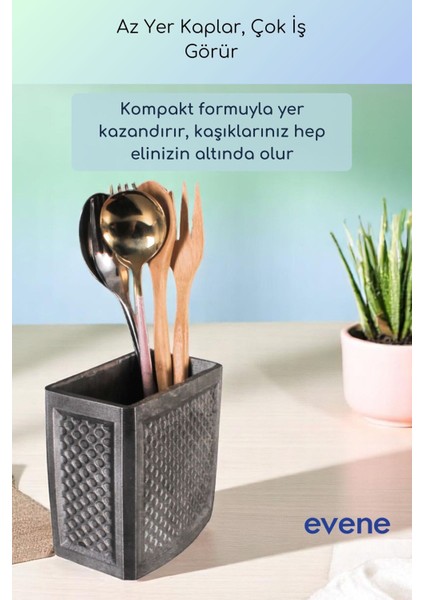 Tezgah Üstü Kaşıklık Dekoratif Dik Kaşıklık Silindir Kaşıklık Siyah Renk Model 92 fırsatları