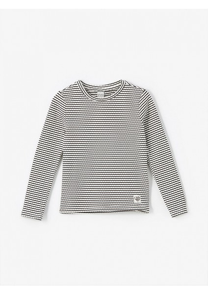 Lcw Kids Siyah Bisiklet Yaka Çizgili Uzun Kollu Kız Çocuk Tişört
