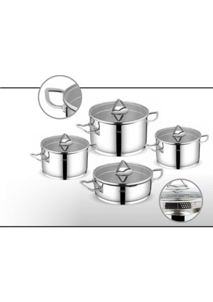 Süzgülü Lüx 8 Parça Çelik Tencere Takımı Metal Kulp 6026