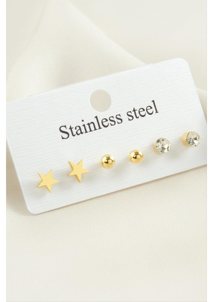 6 Adet Yıldız Taşlı Çelik Küpe