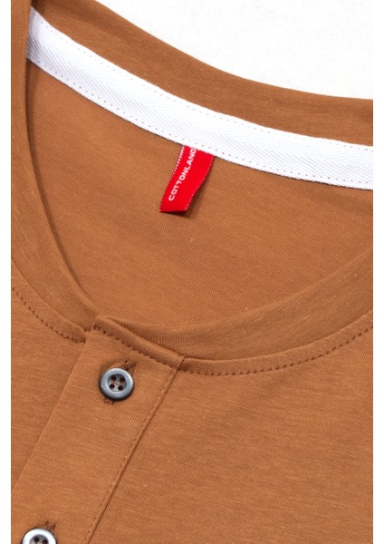 Erkek Henley Normal Kesim Düğmeli Patlı Sıfır Yaka Penye Pamuk T-Shirt fırsatları