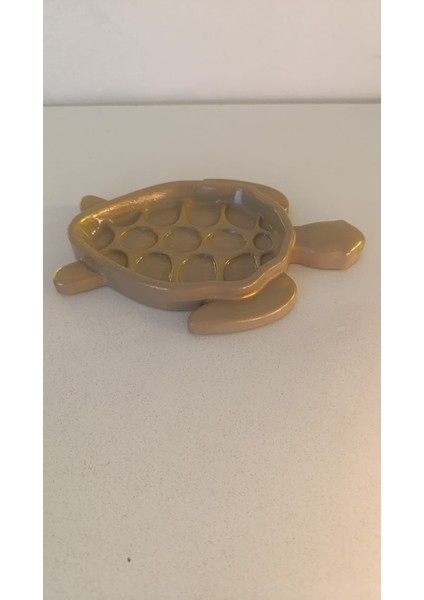 Dekoratif Kaplumbağa Şeklinde Tabak-Kablumbağa Figürlü Anahtarlık Takı ve Aksesuar Kabı 20*15 Golh Kahve