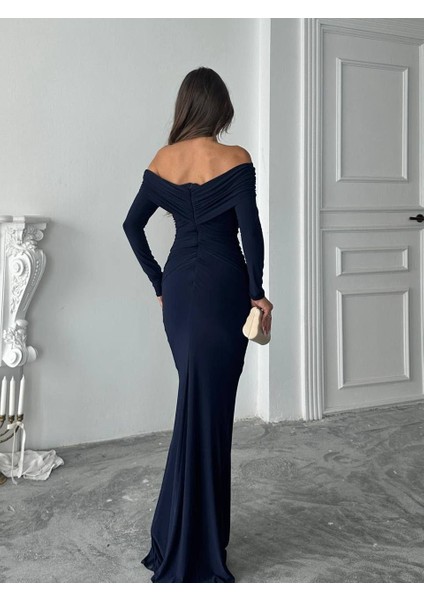 Omuz Açık Büzgü Detaylı Maxi Elbise modelleri