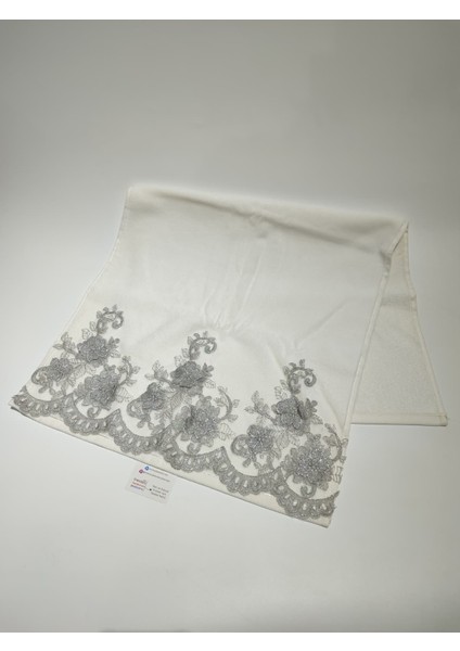 Beyaz Kadife Gri Güpürlü Çiçek Desenli Havlu modelleri