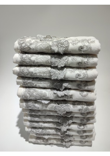Beyaz Kadife Gri Güpürlü Çiçek Desenli Havlu indirimleri