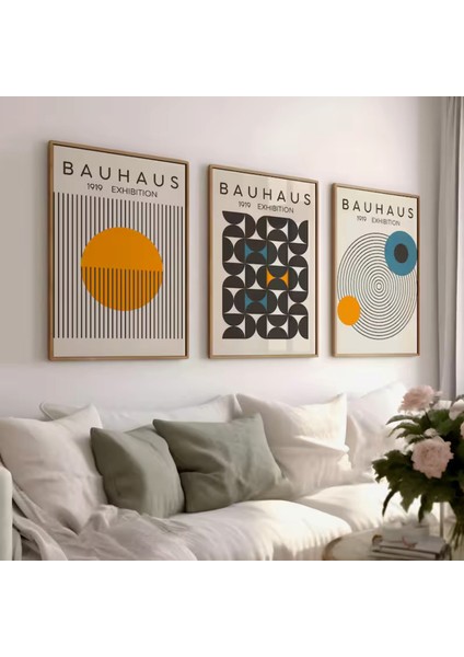 (Çerçevesiz) Bauhaus 3'lü Çerçevesiz Poster Set, Modern Dekoratif Poster Seti
