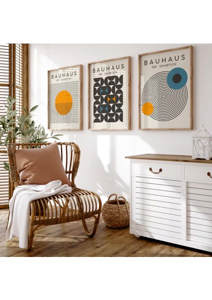 (Çerçevesiz) Bauhaus 3'lü Çerçevesiz Poster Set, Modern Dekoratif Poster Seti fırsatları