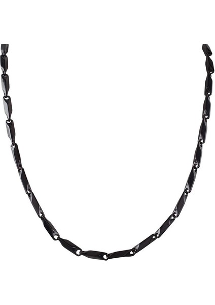 Siyah Renk Erkek Çelik Kolye Kare Küp Üçgen Model Zincir eck05ks